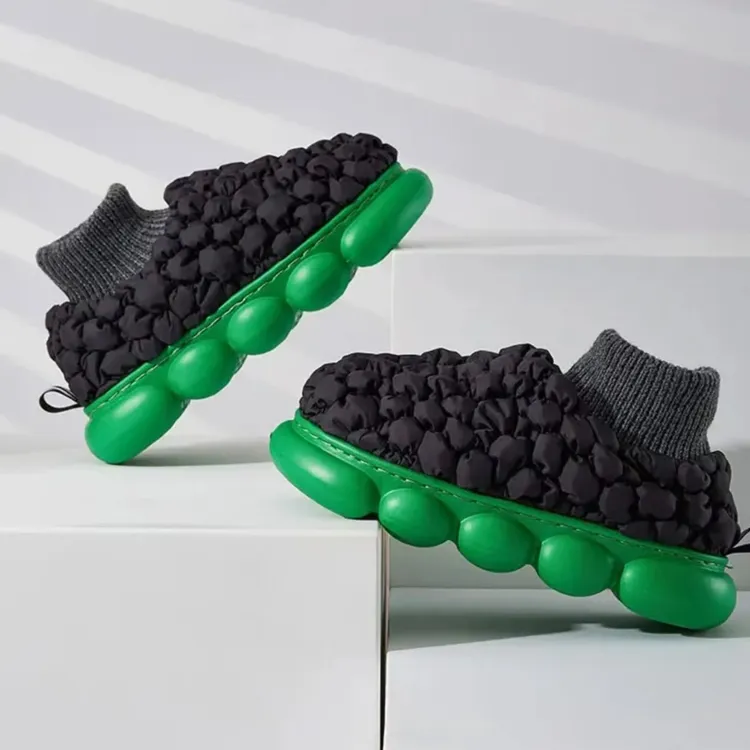 日本无印新款泡芙拖鞋女包跟秋冬季保暖加绒室内家居情侣踩