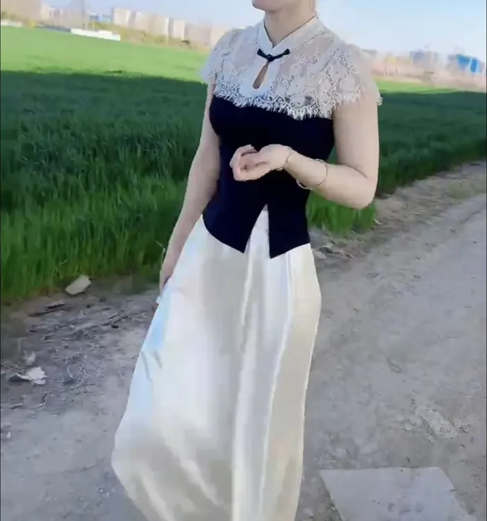 新款时尚气质百搭洋气短袖上衣高腰半身裙女装1