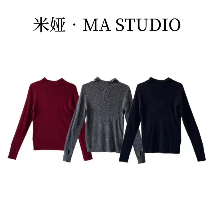 QH/MY2F308米娅.MA自制私服新款设计感显瘦简约连帽套头针织衫