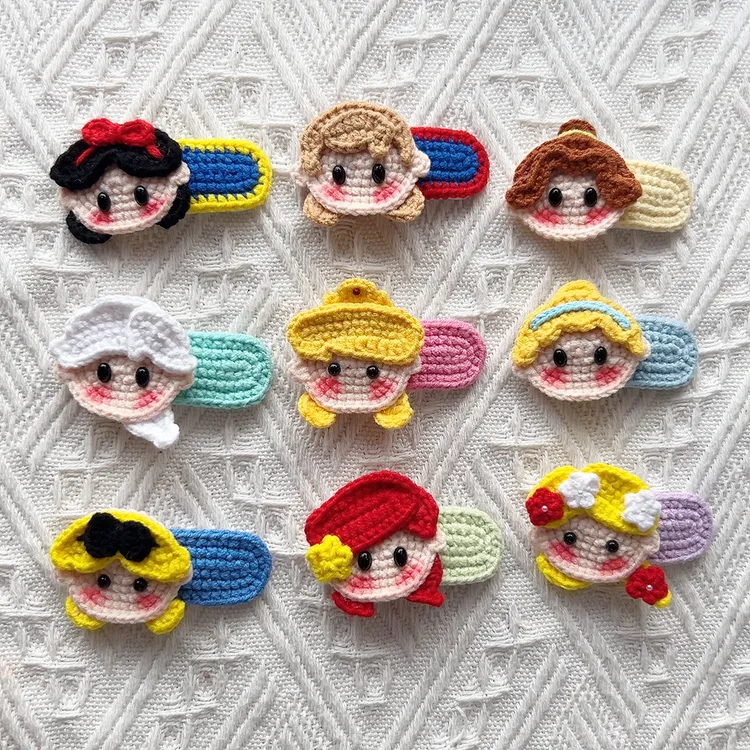 成品手工编织毛线钩织迪士尼公主发夹甜美百搭手工编织发饰