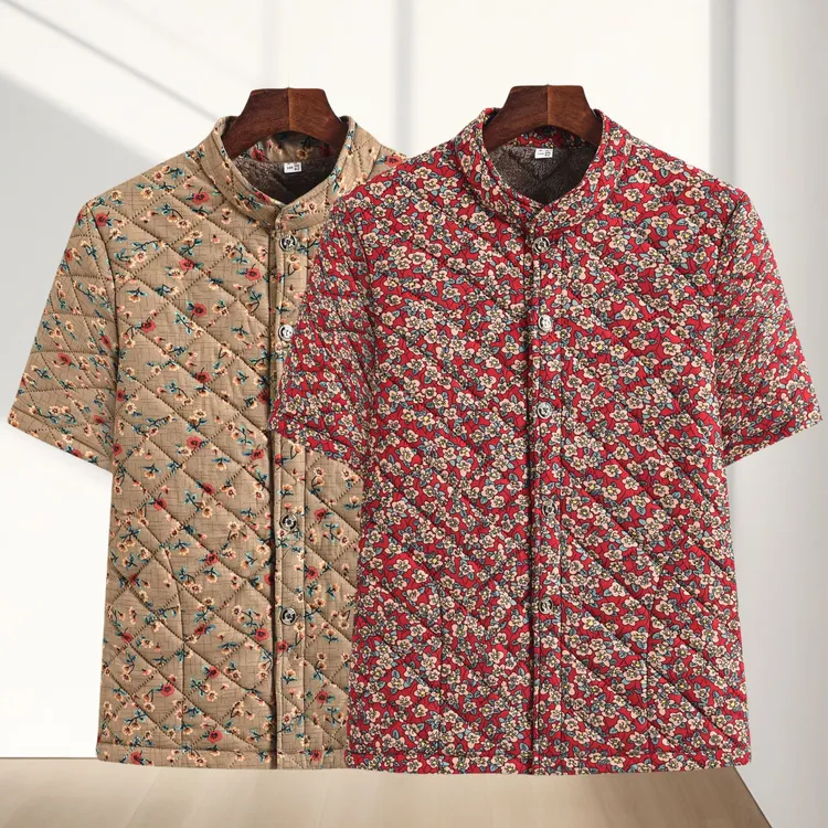 中老年女装老年女士翻领长袖衬衫常规款碎花纽扣宽松