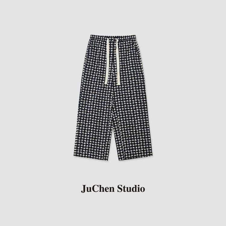 “星云气泡”MAX意式小调定制高支棉格纹印花九分休闲裤SS201001-18