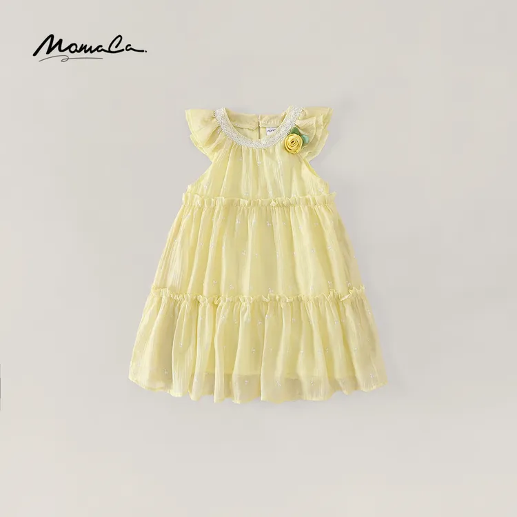 MOMOCO夏季新款女童黄色花朵洋气仙女时尚连衣裙77630478029