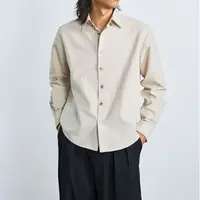 浅色亚麻锦纶混纺深海贝母扣衬衫 