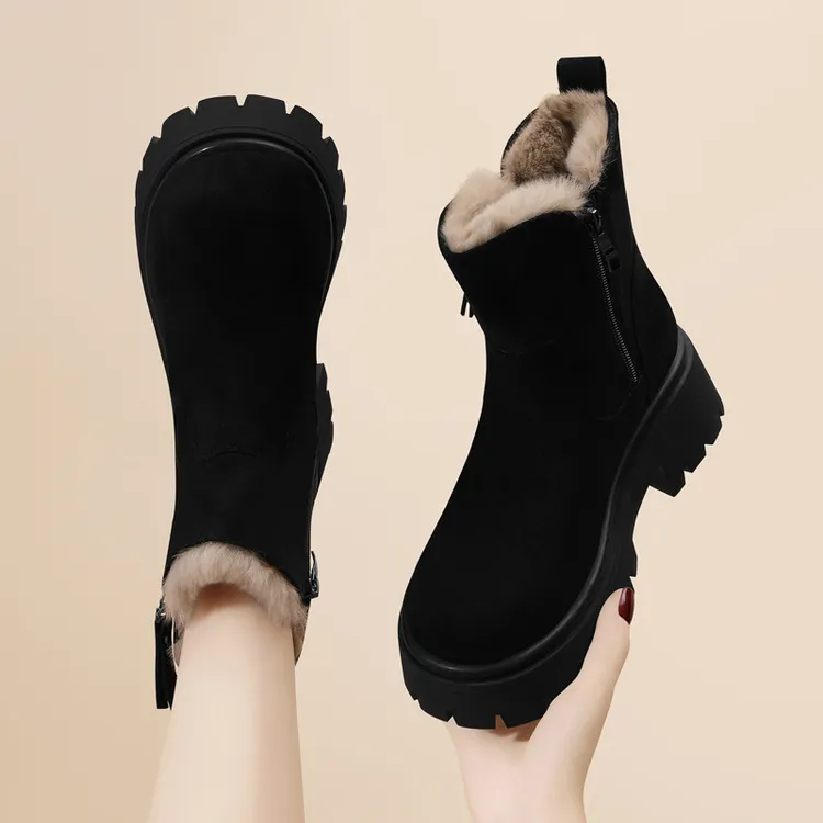 牛皮雪地靴女靴2025年新款秋冬洋气百搭短筒防滑加绒加厚保暖棉鞋