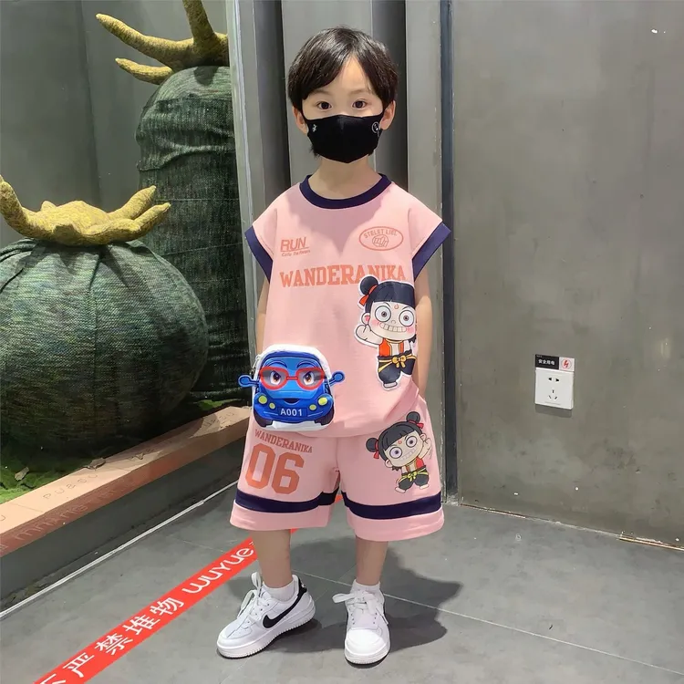 【沫沫家】哪吒儿童服装童装新款男女童夏装套装酷帅休闲背心童装