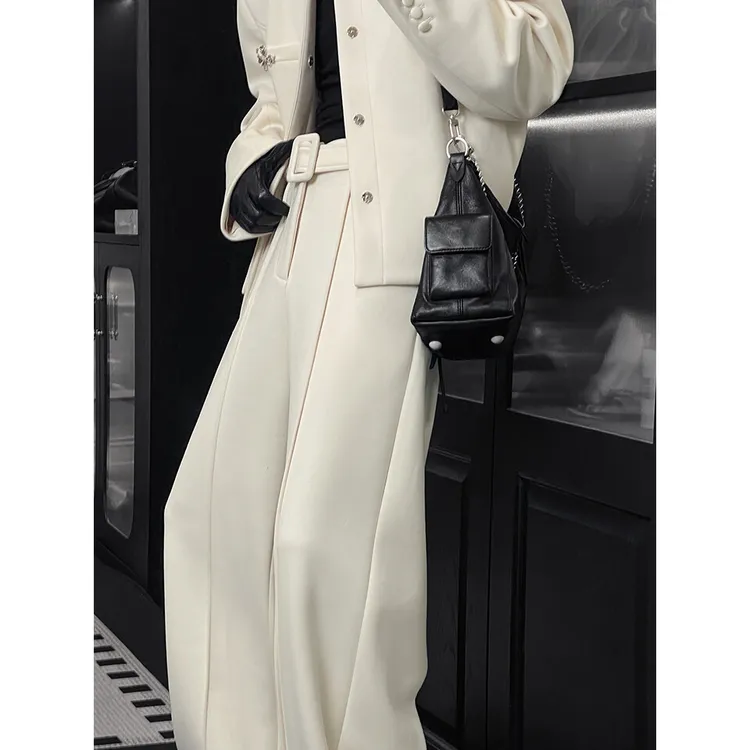 秋季新款潮流设计感立领夹克腰带宽松垂感长裤百搭套装