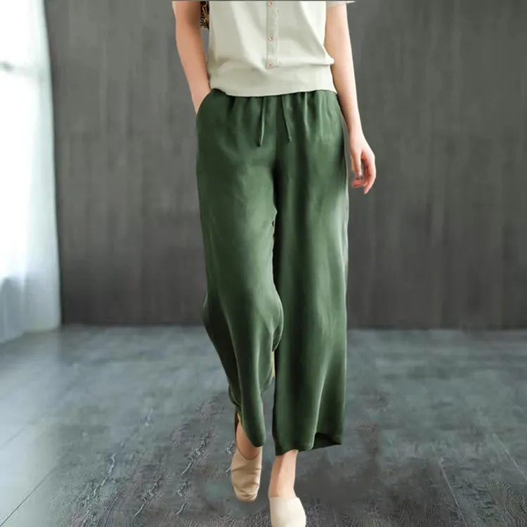 重磅铜氨丝九分阔腿裤女夏季薄款大码女裤高腰宽松垂感八分休闲裤