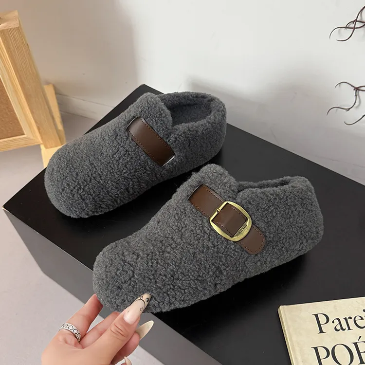 包头厚底秋冬棉拖鞋2025新款毛毛拖鞋女外穿毛茸茸网红一脚蹬