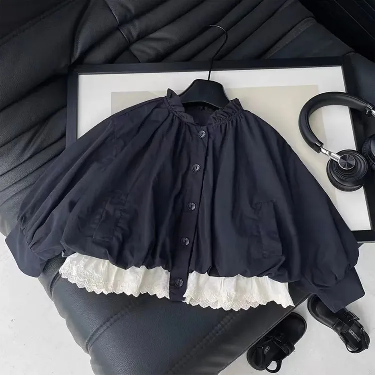 女童秋季新款外套洋气女宝宝花边领蕾丝边百搭秋款外套