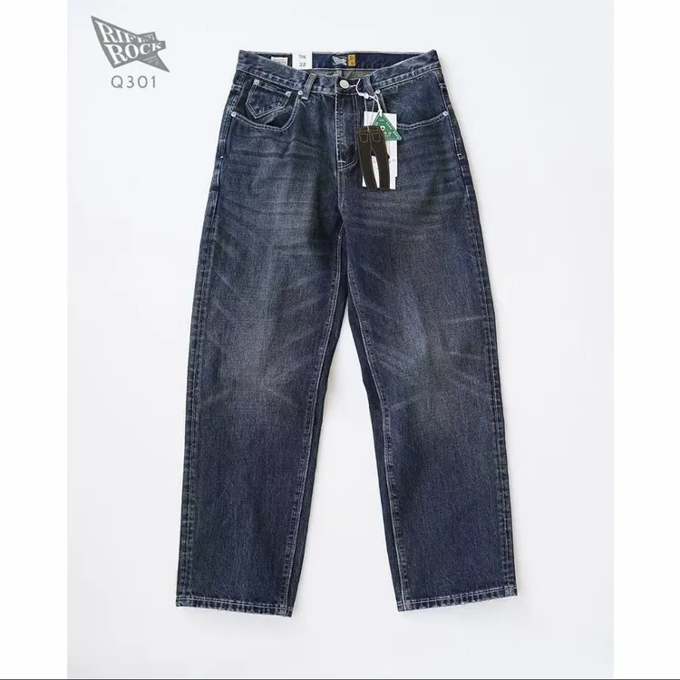阿美咔叽厚款复古水洗做旧磨破直筒休闲牛仔裤301