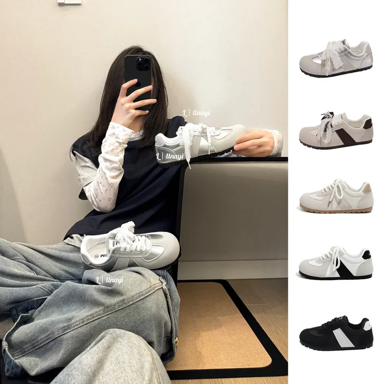 林阿一少数断码捡漏2025银色芭蕾德训鞋女复古小众休闲百搭板鞋潮