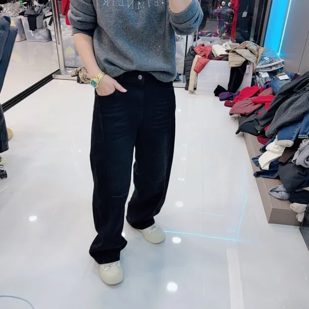 韩货小弯刀一体绒百搭水磨黑弹力牛仔裤6001-1欧美