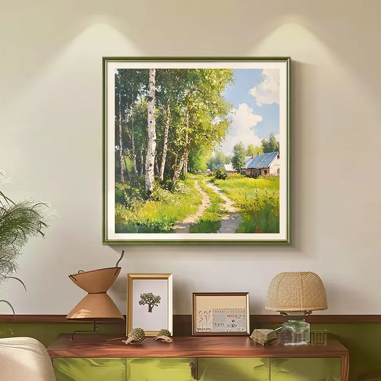 《春日绿野》恒美风景手绘油画高级感客厅装饰画两联组合小众挂画