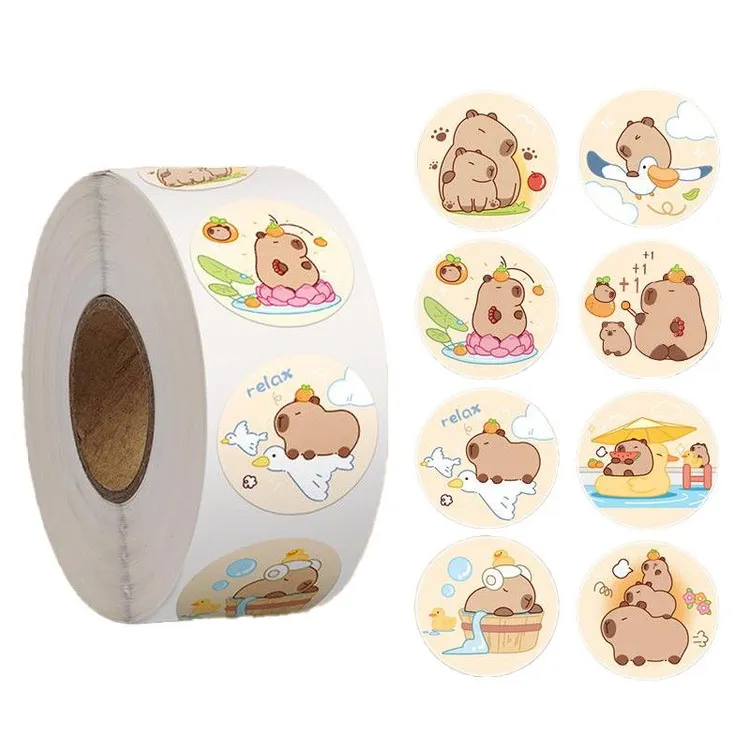 创意卡皮巴拉贴纸可爱卡通水豚手账装饰贴画儿童奖励不干胶卷卷贴