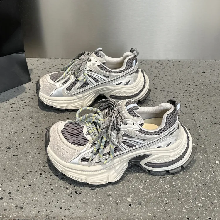 真皮厚底增高老爹鞋女2025秋季爆款双鞋带轻便超软舒服休闲运动鞋