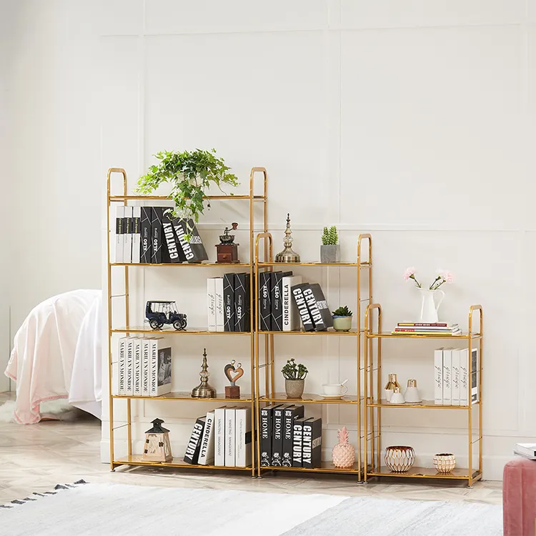 北欧轻奢铁艺书架多层置物架客厅书房装饰大容量落地靠墙简易收纳