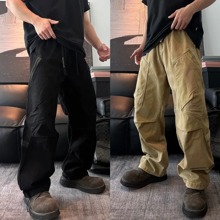 美式潮牌重工水洗工装裤男秋季时尚多口袋宽松百搭大码直筒休闲裤