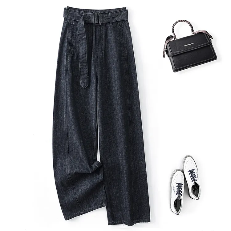 欧美直筒裤2025年春季新款美式复古宽松阔腿拖地腰带牛仔长裤