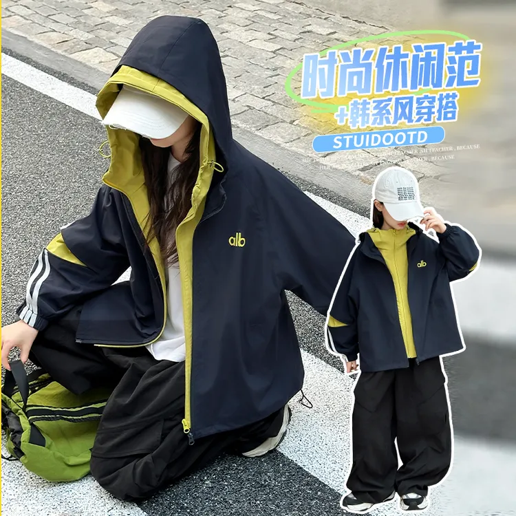 女童外套春秋装初中生女孩秋季连帽拉链衫儿童休闲超好看夹克衫潮