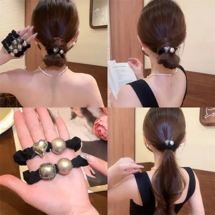 熹金高级感东大门新款水钻珠珠大肠发圈气质马尾发绳扎丸子头皮筋