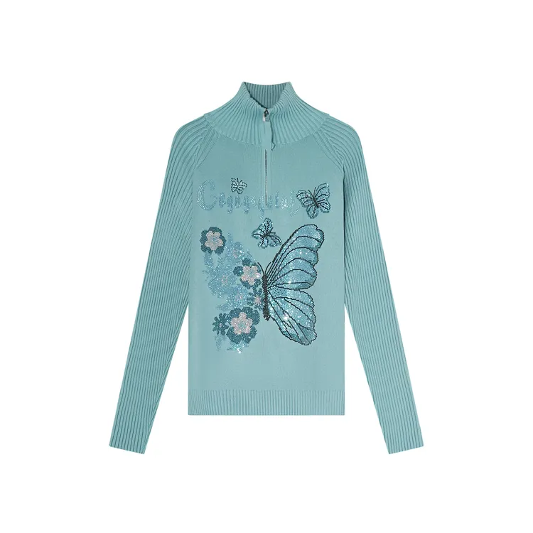 【娇姐专属】常规时尚百搭烫钻冬季轻熟风宽松套头毛衣-F0026