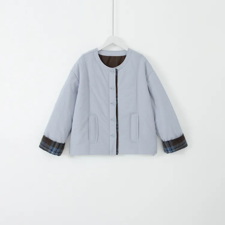 几里与麻 圆领撞色拼接棉服外套 衣长60胸围124 2101819