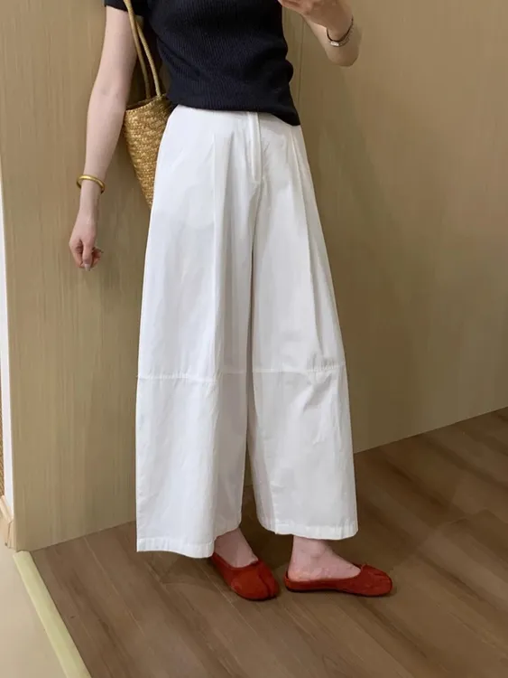 经典款后背松紧腰九分休闲裤2025夏季新款韩版宽松显瘦直筒裤
