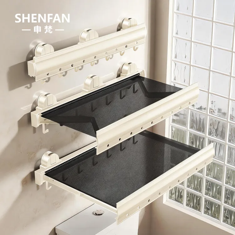 SHENFAN/申梵【奶油风】三吸盘浴室太空铝置物架阻尼自动回缩毛巾架