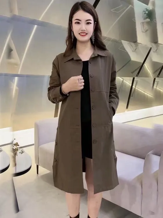 【思慕依】休闲中长款风衣精致百搭遮肉显瘦上衣外套