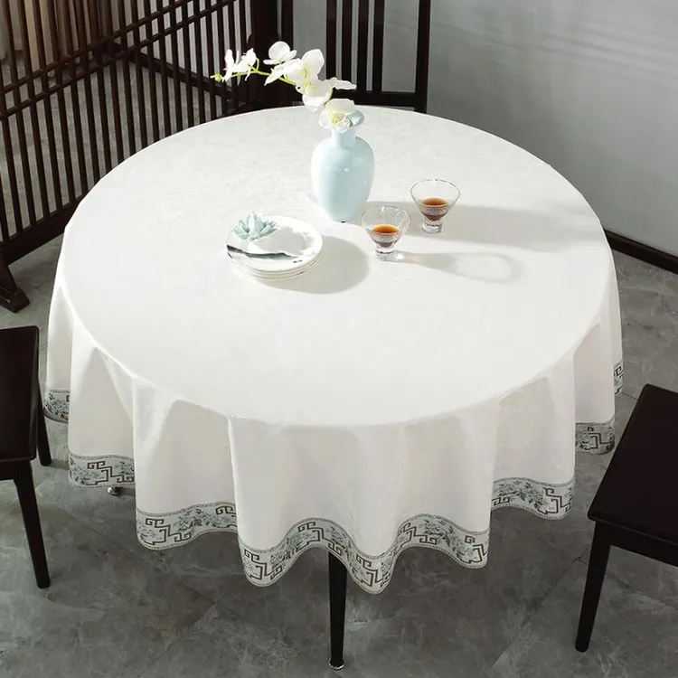 圆形桌布防水防油免洗可擦餐桌垫耐高温新款PU皮家用酒店台布印花