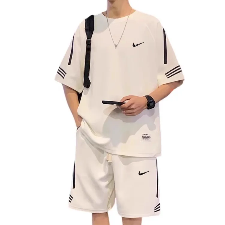 耐NK克休闲运动套装男士夏季薄款短袖t恤青少年短裤帅气两件套男