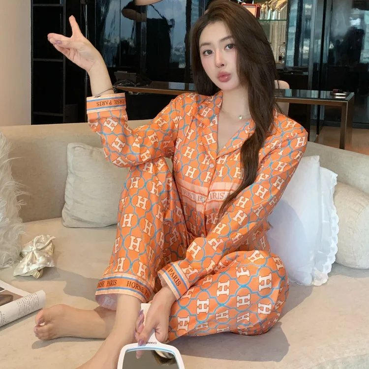 韩系高级感豹纹睡衣女秋季新款大码长袖长裤家居服两件套