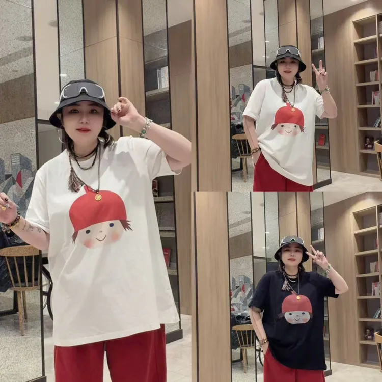 韩版卡通小女孩加厚短袖T恤新款棉质宽松百搭显瘦半袖（卡码拍大）