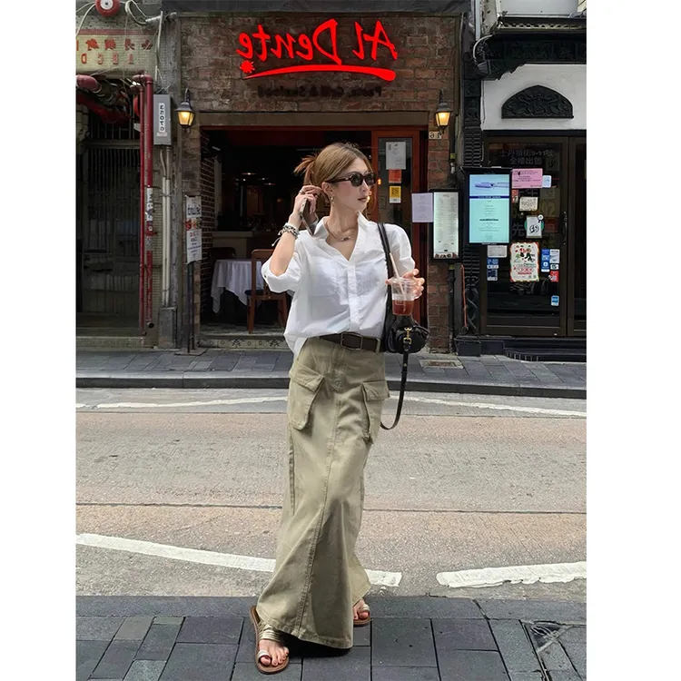 2025夏季新款简约气质通勤白色衬衫修身送腰带百搭甜酷半身裙套装