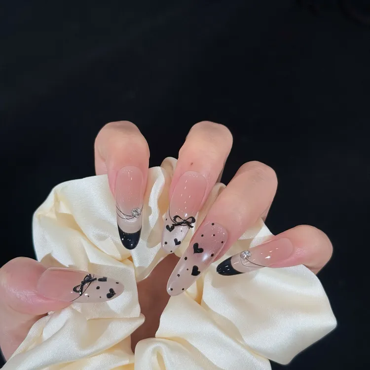 【松露可可】法式蕾丝波点蝴蝶结猫眼显白甜酷气质可拆卸穿戴美甲