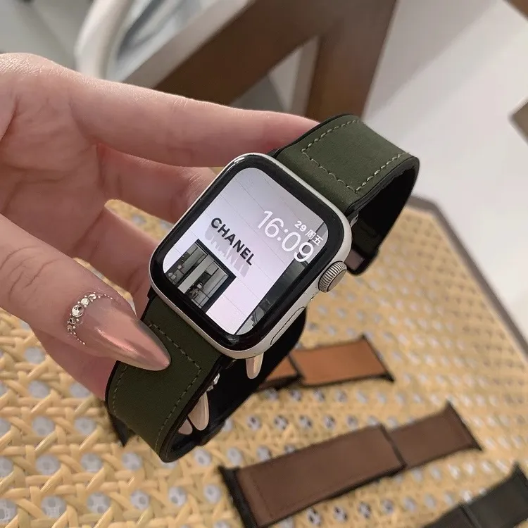 适用苹果applewatch表带s10新款秋冬iwatchs9/8/7真皮磁吸se表带