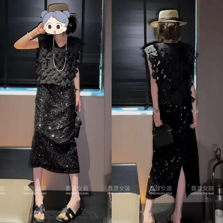 2025夏季新款时尚显瘦气质女士网红洋气两件套百搭款D9707