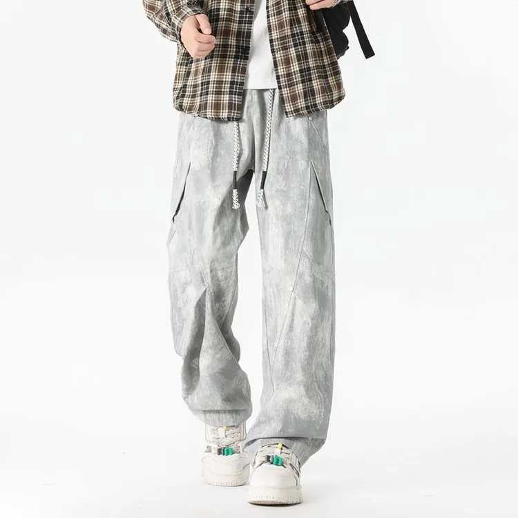 裤子扎染脏脏裤百搭裤男士夏季新款男裤美式宽松高街直筒休闲长裤