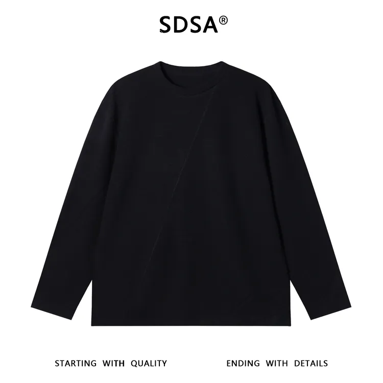 SDSA男士秋冬新款痞帅男装韩版条纹缝线圆领长袖T恤简约风百搭潮