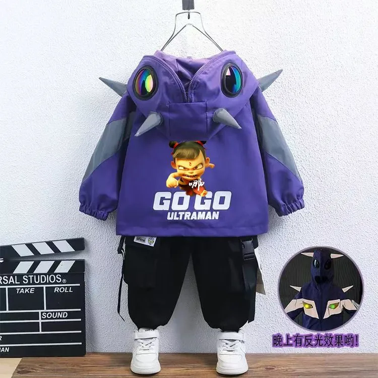 哪吒衣服男童外套2025春秋中小童新款冲锋衣卡通外套儿童男外套