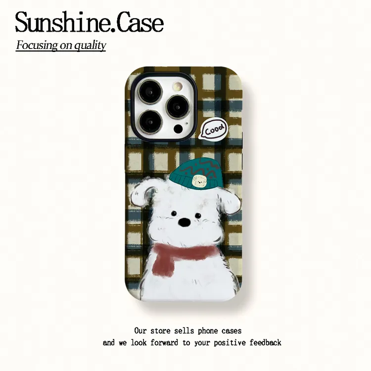 菲林二合一适用苹果华为vivo小米oppo手机壳格子白狗16PRO/15