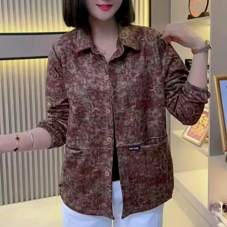 新款妈妈宽松时尚外套翻领夹克百搭中老年女装洋气显瘦休闲上衣