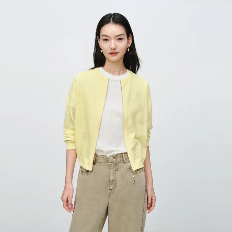 EP雅莹新款女装 亚麻混纺易打理圆领polo针织开衫9128A