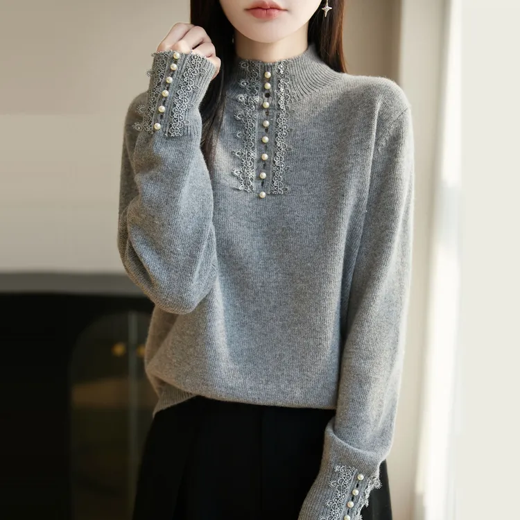 秋冬新款纯色洋气羊毛衫加厚百搭毛衣时尚显瘦提花宽松短款打底
