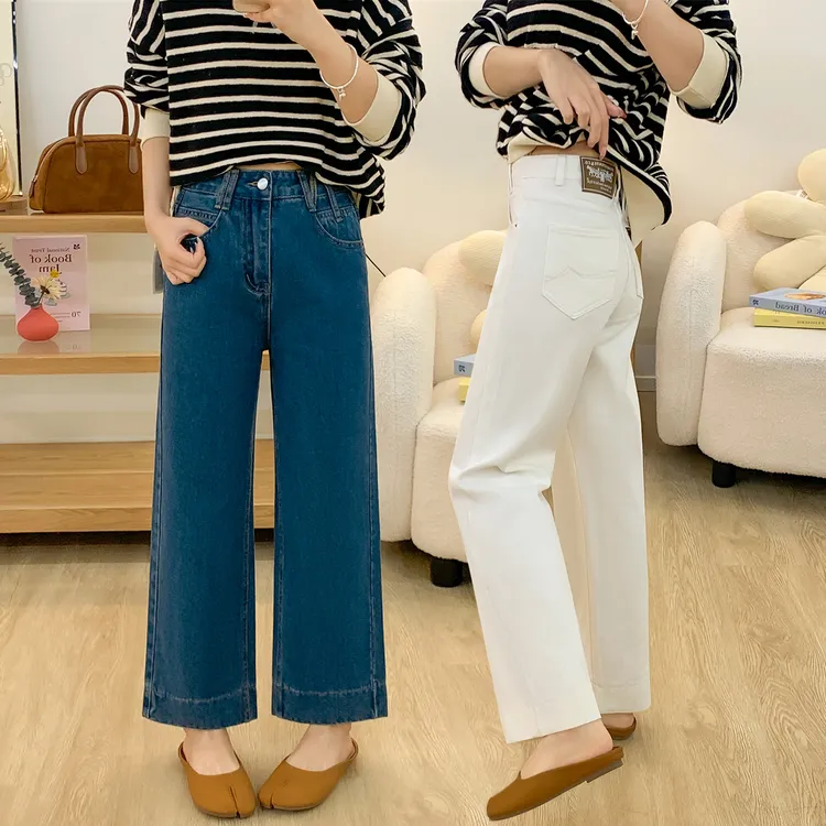 梨形高腰显瘦显瘦九分阔腿裤子女秋季新款弹力大码百搭直筒牛仔裤