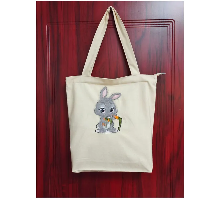 休闲刺绣小灰兔帆布包单肩包