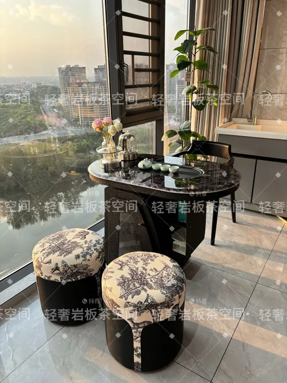 小户型超晶石茶桌椅组合烧水壶一体嵌入式家用阳台茶桌茶台轻奢
