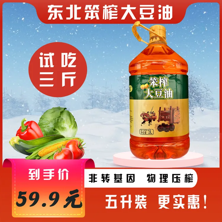 【大轩专属】试吃3斤！老式笨榨非转基因大豆油5升包邮 （约9斤2两）cs