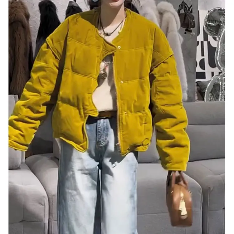 萱贝纯韩版时尚短款棉服外套2025秋冬新款棉衣休闲百搭圆领御寒服